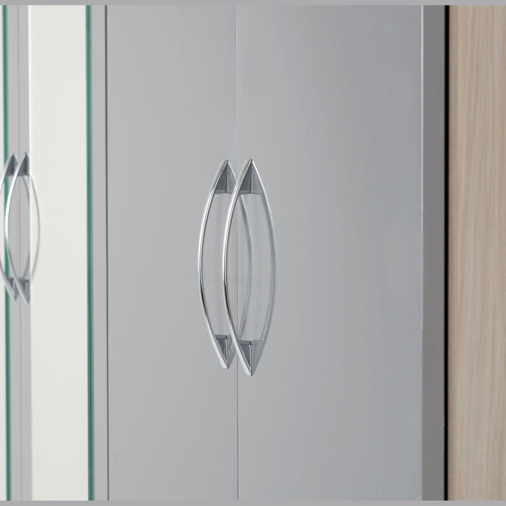Nevada 4 Door 2 Drawer Wardrobe - Grey Gloss/Light Oak Effect Veneer