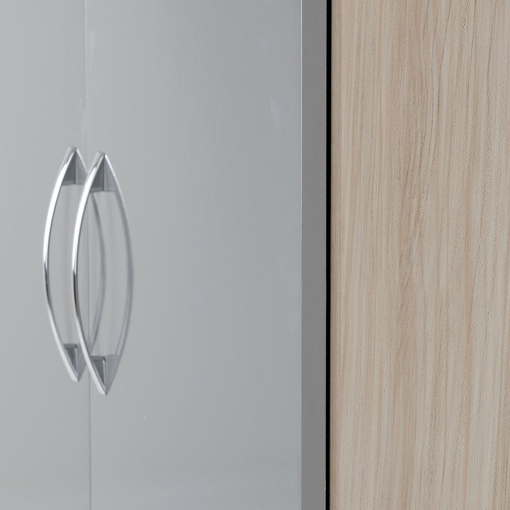 Nevada 4 Door 2 Drawer Wardrobe - Grey Gloss/Light Oak Effect Veneer