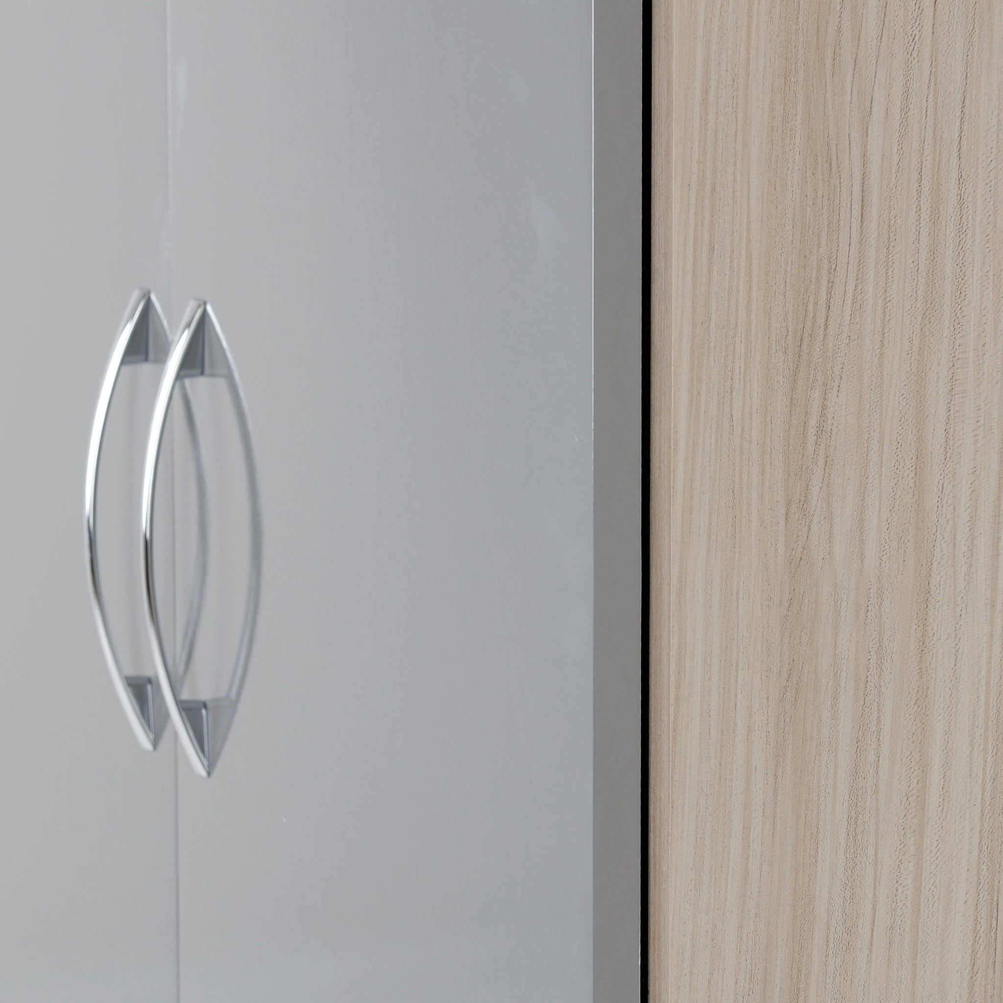 Nevada 4 Door 2 Drawer Wardrobe - Grey Gloss/Light Oak Effect Veneer
