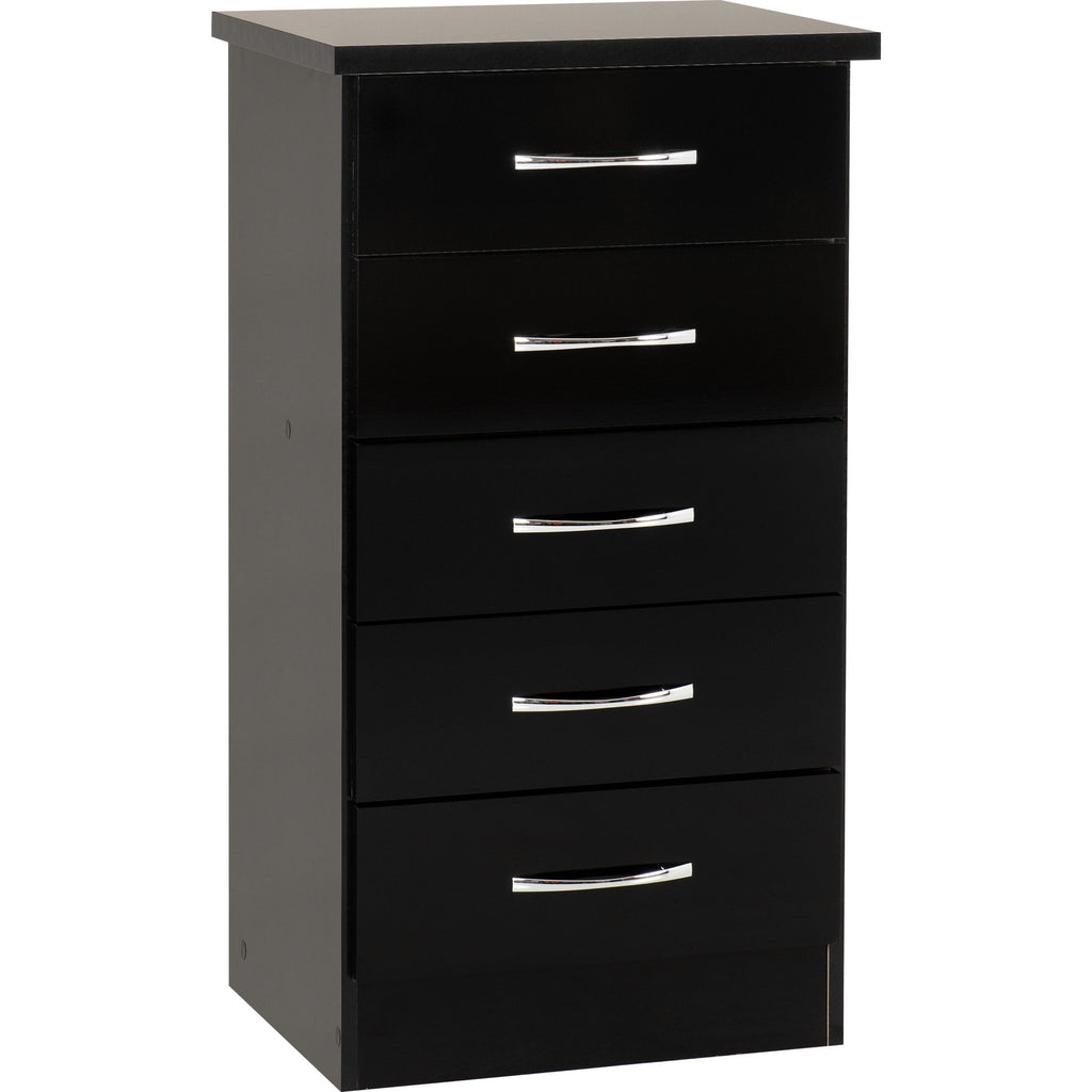 Nevada 5 Drawer Narrow Chest - Black Gloss