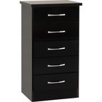 Nevada 5 Drawer Narrow Chest - Black Gloss