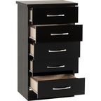 Nevada 5 Drawer Narrow Chest - Black Gloss