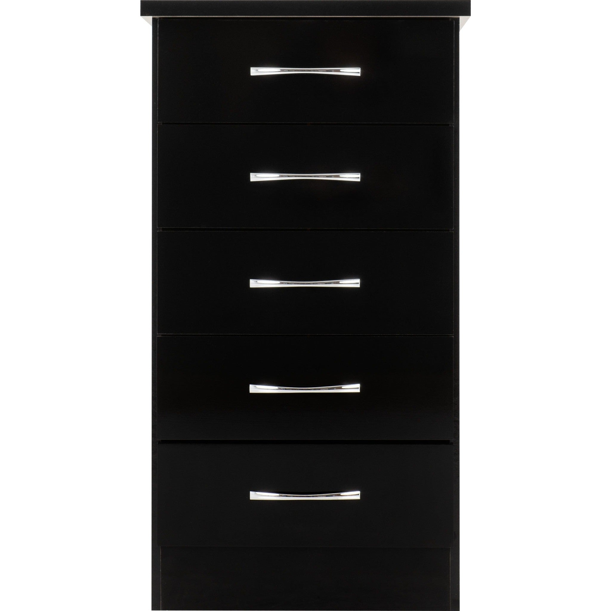 Nevada 5 Drawer Narrow Chest - Black Gloss