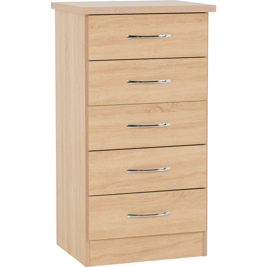 Nevada 5 Drawer Narrow Chest - Sonoma Oak Effect