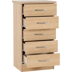 Nevada 5 Drawer Narrow Chest - Sonoma Oak Effect