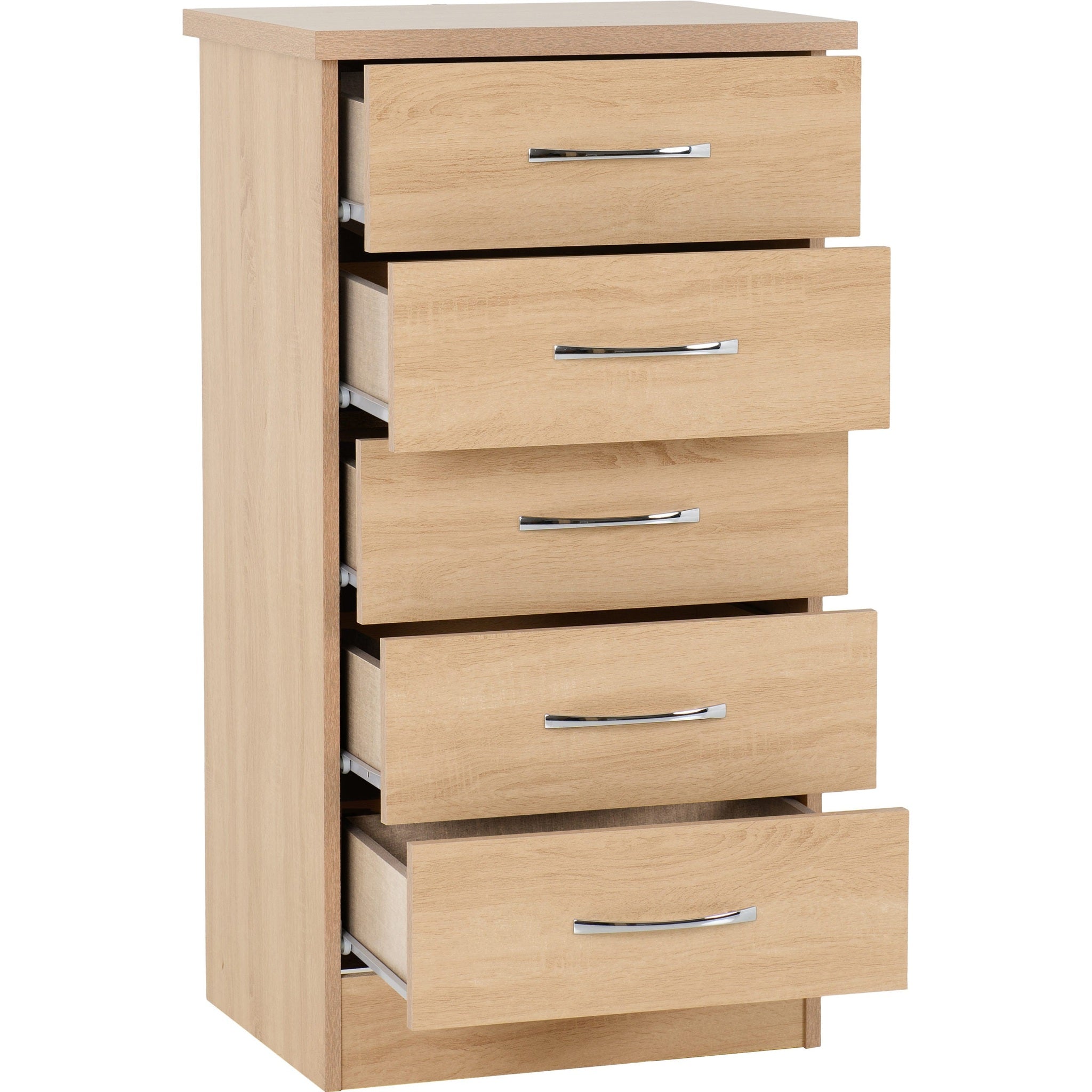 Nevada 5 Drawer Narrow Chest - Sonoma Oak Effect