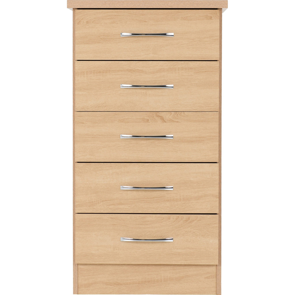 Nevada 5 Drawer Narrow Chest - Sonoma Oak Effect