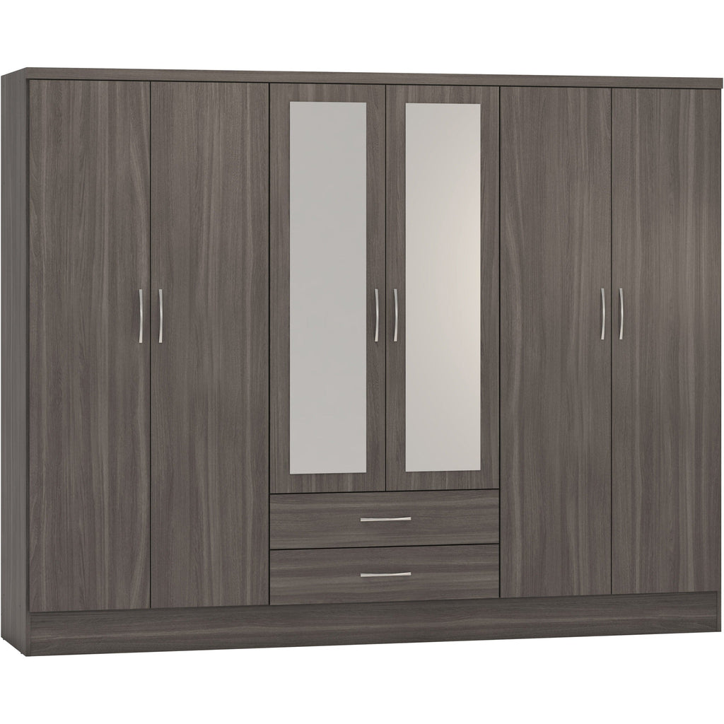 Nevada 6 Door 2 Drawer Wardrobe - Black Wood Grain