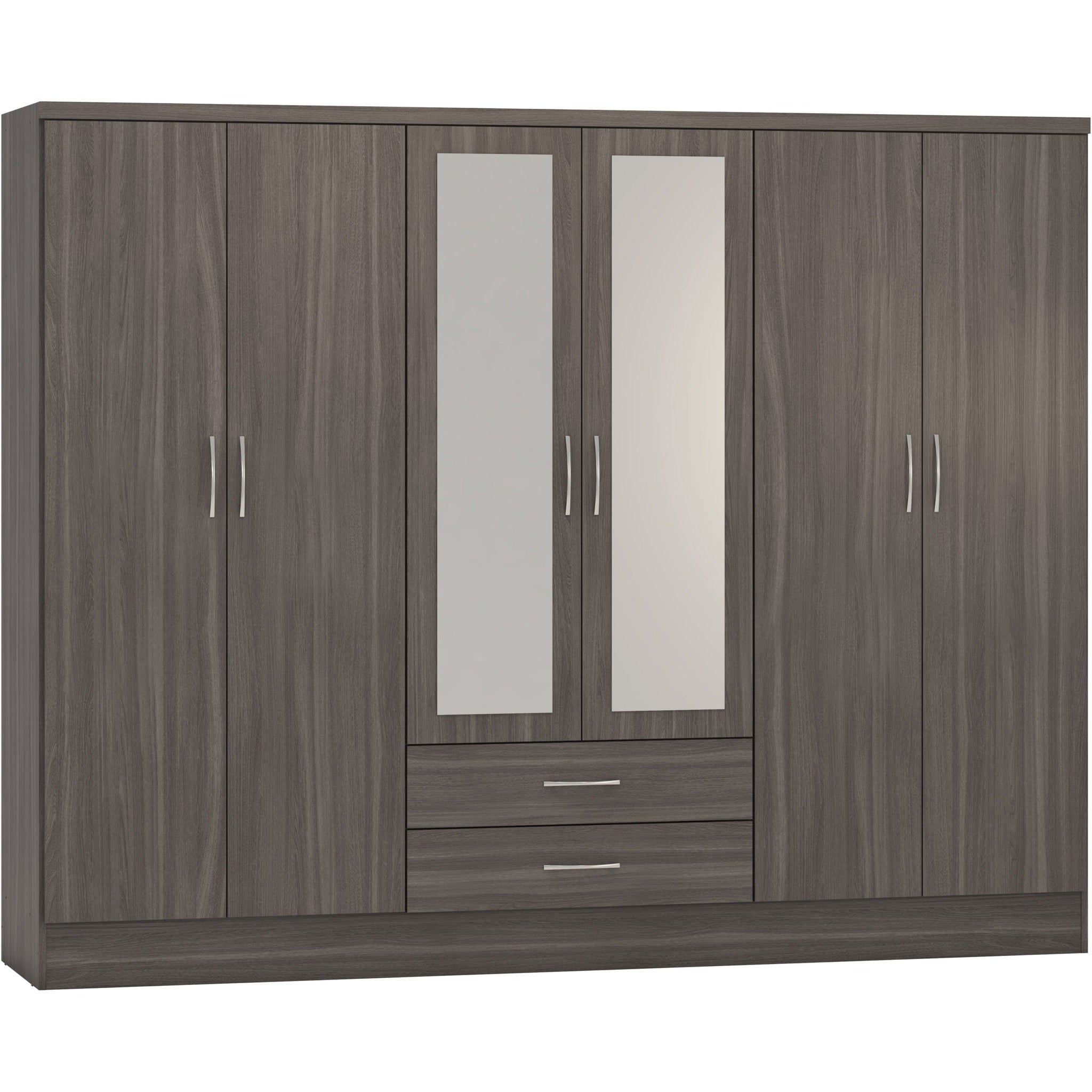 Nevada 6 Door 2 Drawer Wardrobe - Black Wood Grain