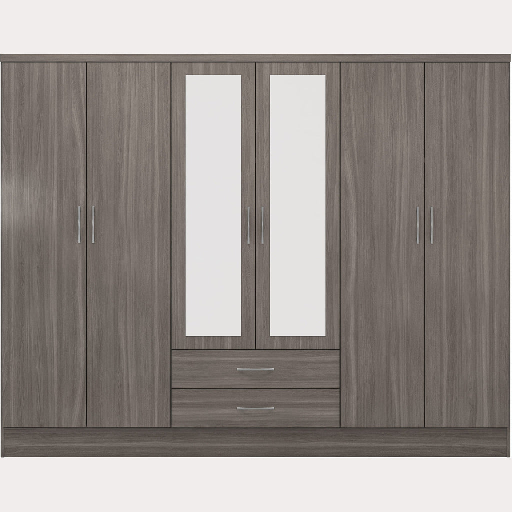Nevada 6 Door 2 Drawer Wardrobe - Black Wood Grain