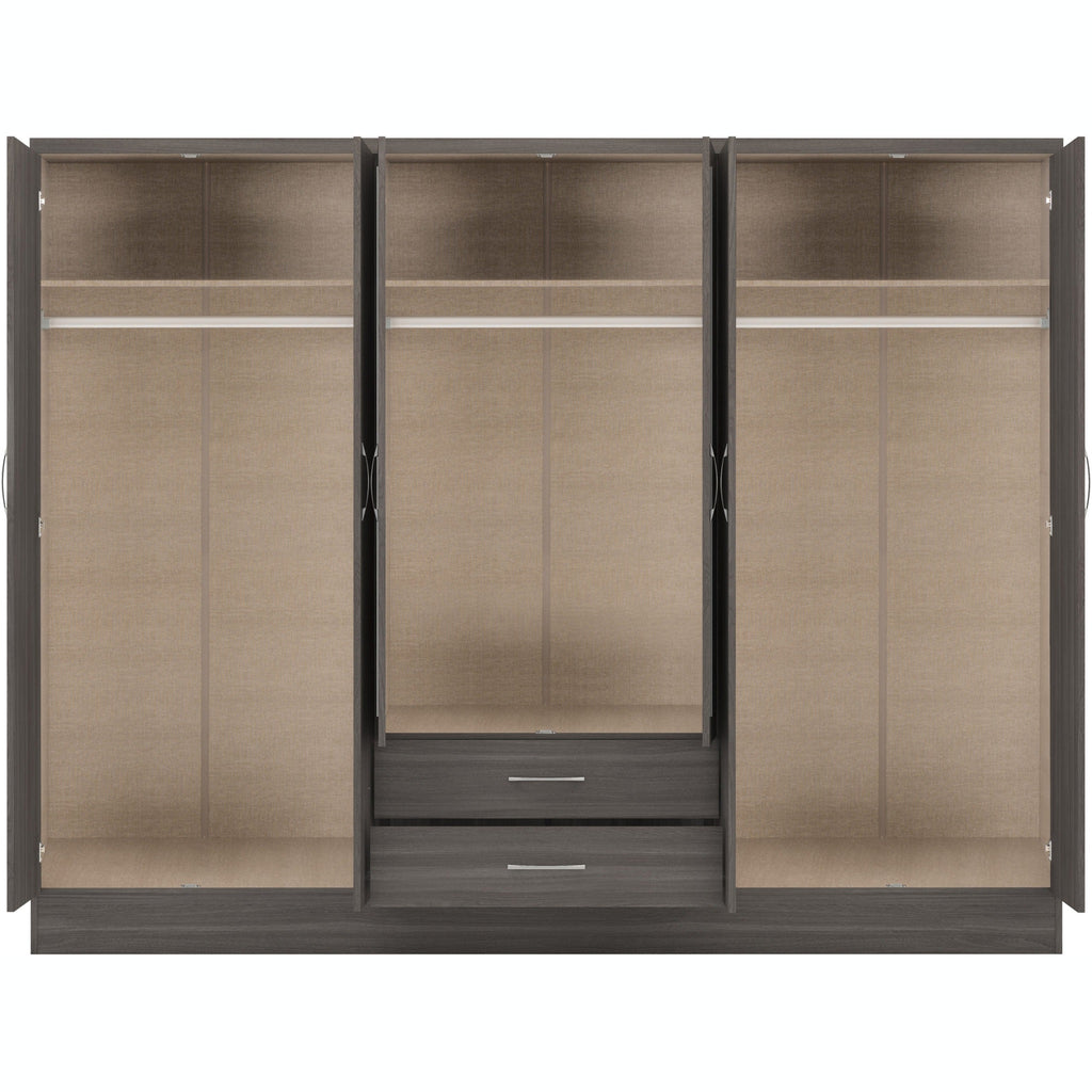Nevada 6 Door 2 Drawer Wardrobe - Black Wood Grain