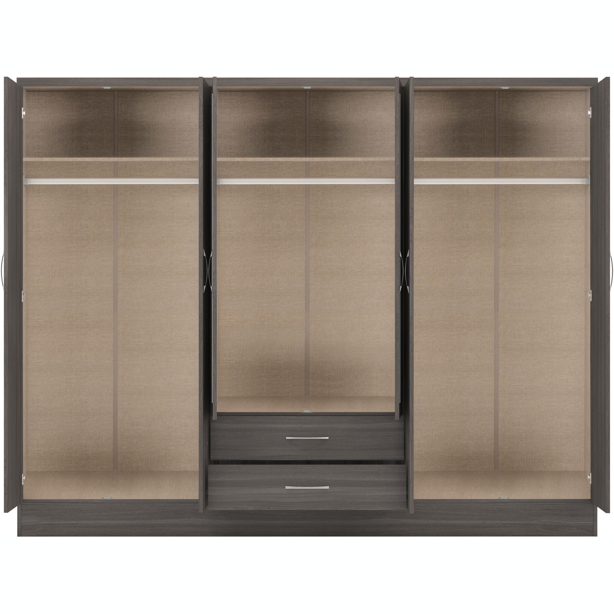 Nevada 6 Door 2 Drawer Wardrobe - Black Wood Grain