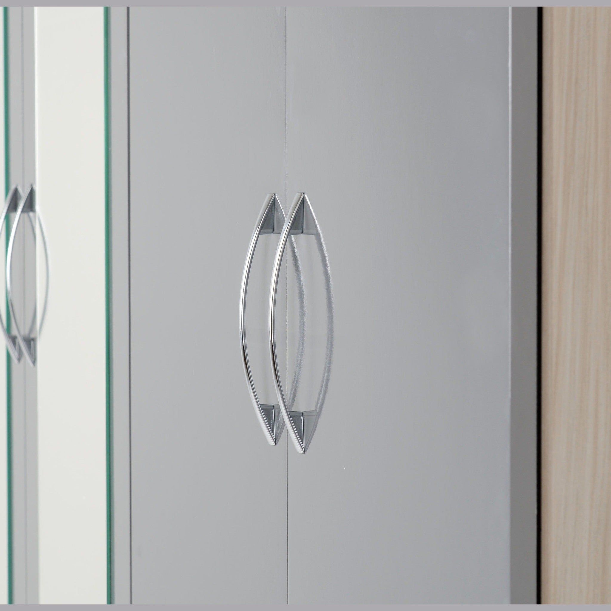 Nevada 6 Door 2 Drawer Wardrobe - Grey Gloss/Light Oak Effect Veneer