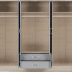 Nevada 6 Door 2 Drawer Wardrobe - Grey Gloss/Light Oak Effect Veneer