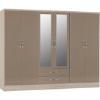 Nevada 6 Door 2 Drawer Wardrobe - Oyster Gloss/Light Oak Effect Veneer