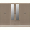 Nevada 6 Door 2 Drawer Wardrobe - Oyster Gloss/Light Oak Effect Veneer