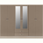 Nevada 6 Door 2 Drawer Wardrobe - Oyster Gloss/Light Oak Effect Veneer