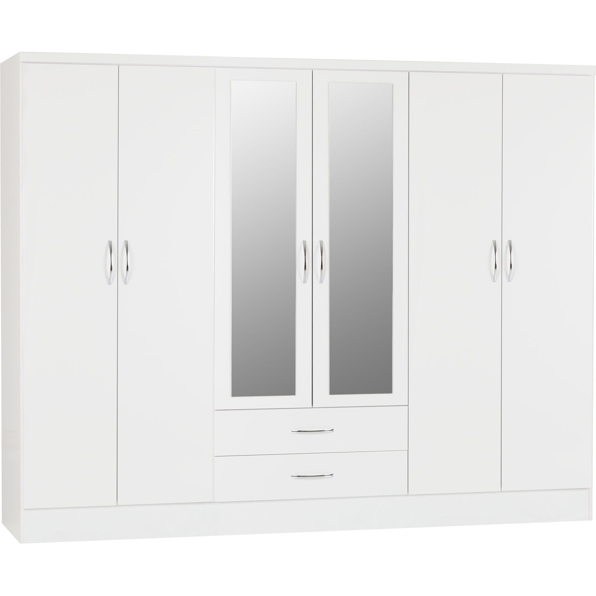 Nevada 6 Door 2 Drawer Wardrobe - White Gloss