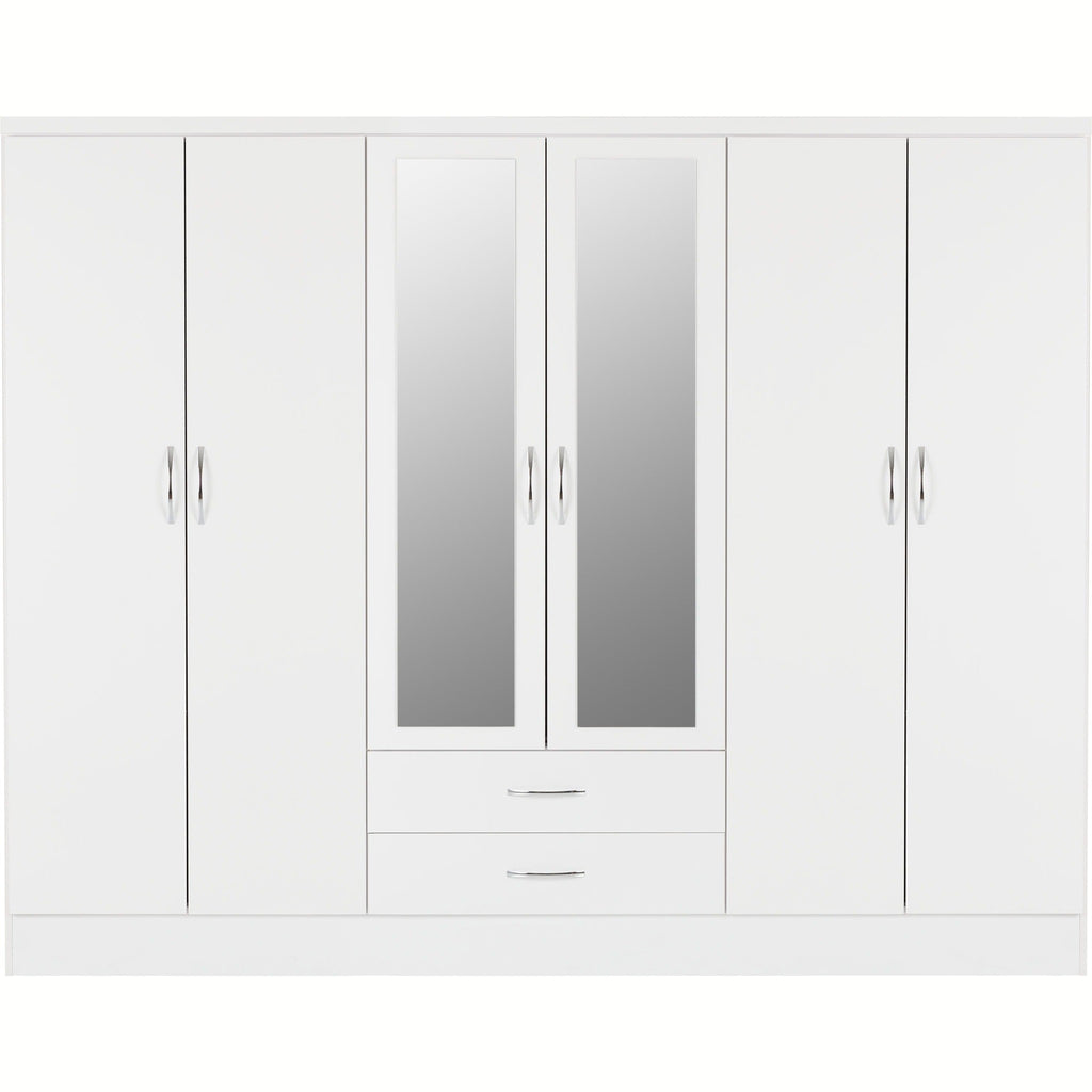 Nevada 6 Door 2 Drawer Wardrobe - White Gloss