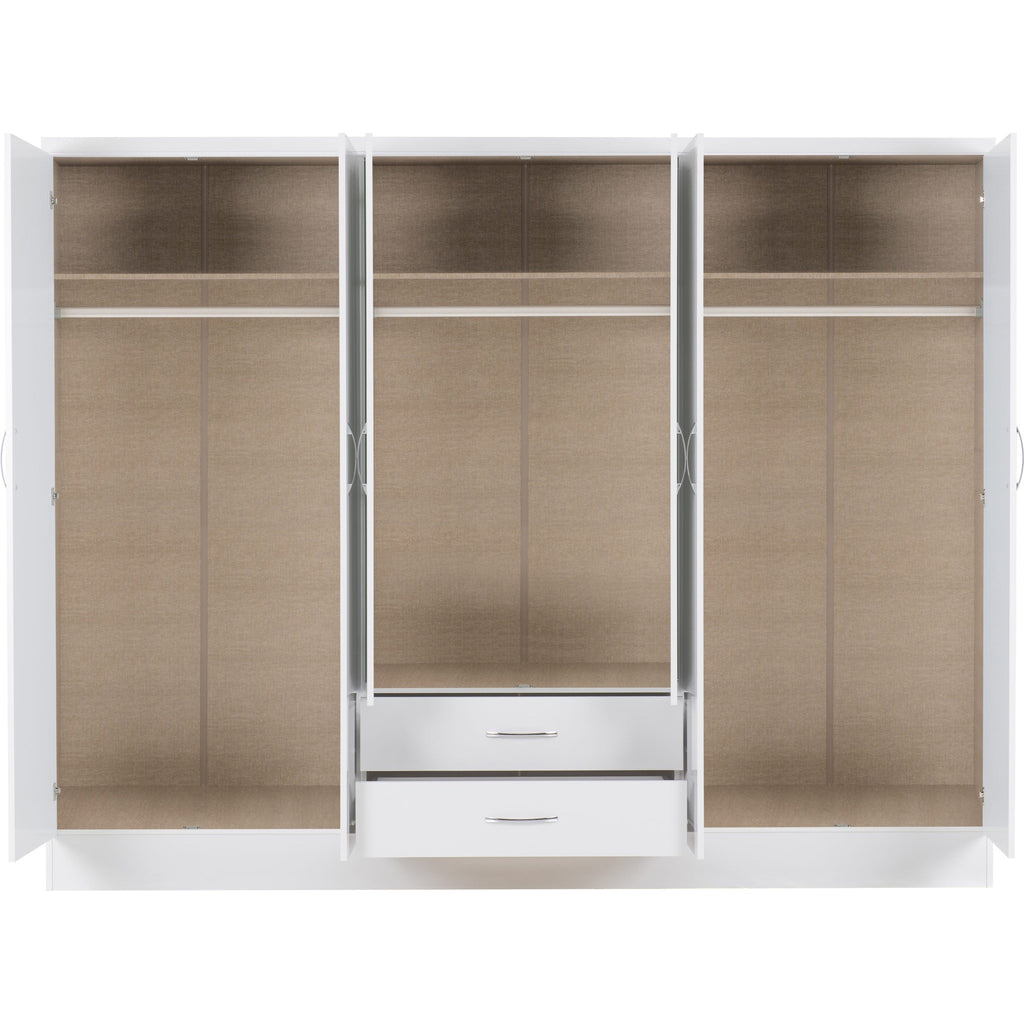 Nevada 6 Door 2 Drawer Wardrobe - White Gloss