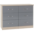 Nevada 6 Drawer Chest - Grey Gloss/Light Oak Effect Veneer