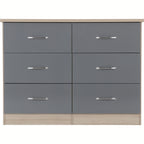 Nevada 6 Drawer Chest - Grey Gloss/Light Oak Effect Veneer