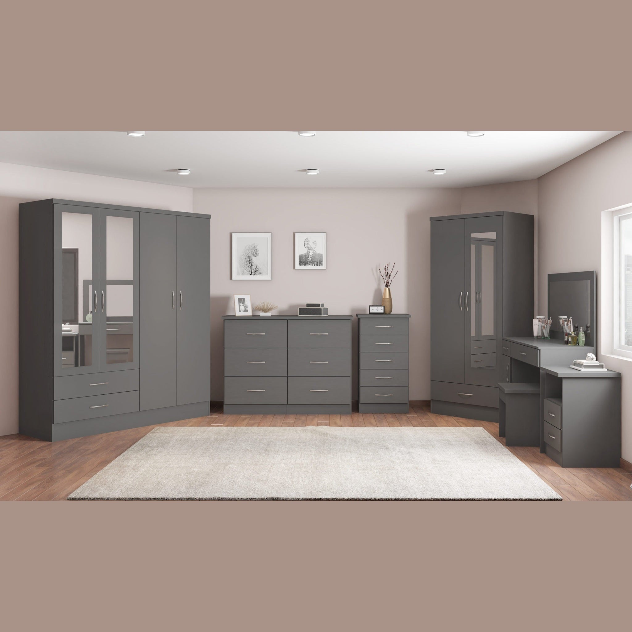 Nevada 4 Door 2 Drawer Wardrobe - 3D Effect Grey