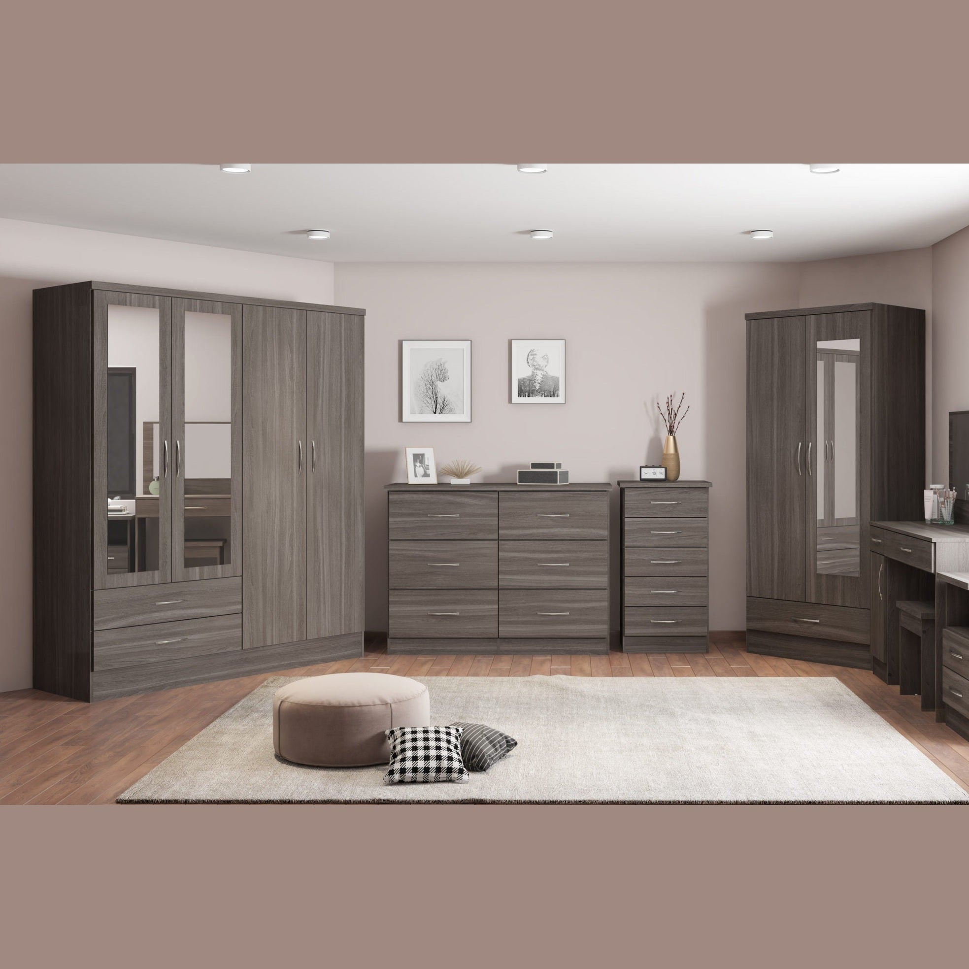 Nevada 4 Door 2 Drawer Wardrobe - Black Wood Grain