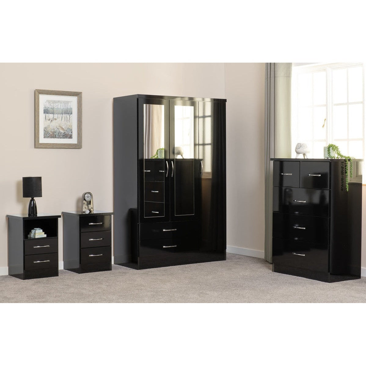 Nevada 3+2 Drawer Chest - Black Gloss