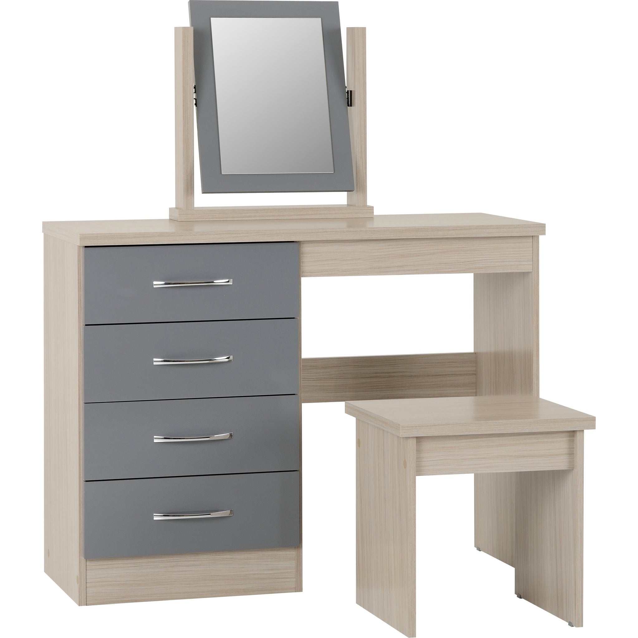 Nevada Dressing Table Set - Grey Gloss/Light Oak Effect Veneer