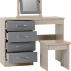 Nevada Dressing Table Set - Grey Gloss/Light Oak Effect Veneer