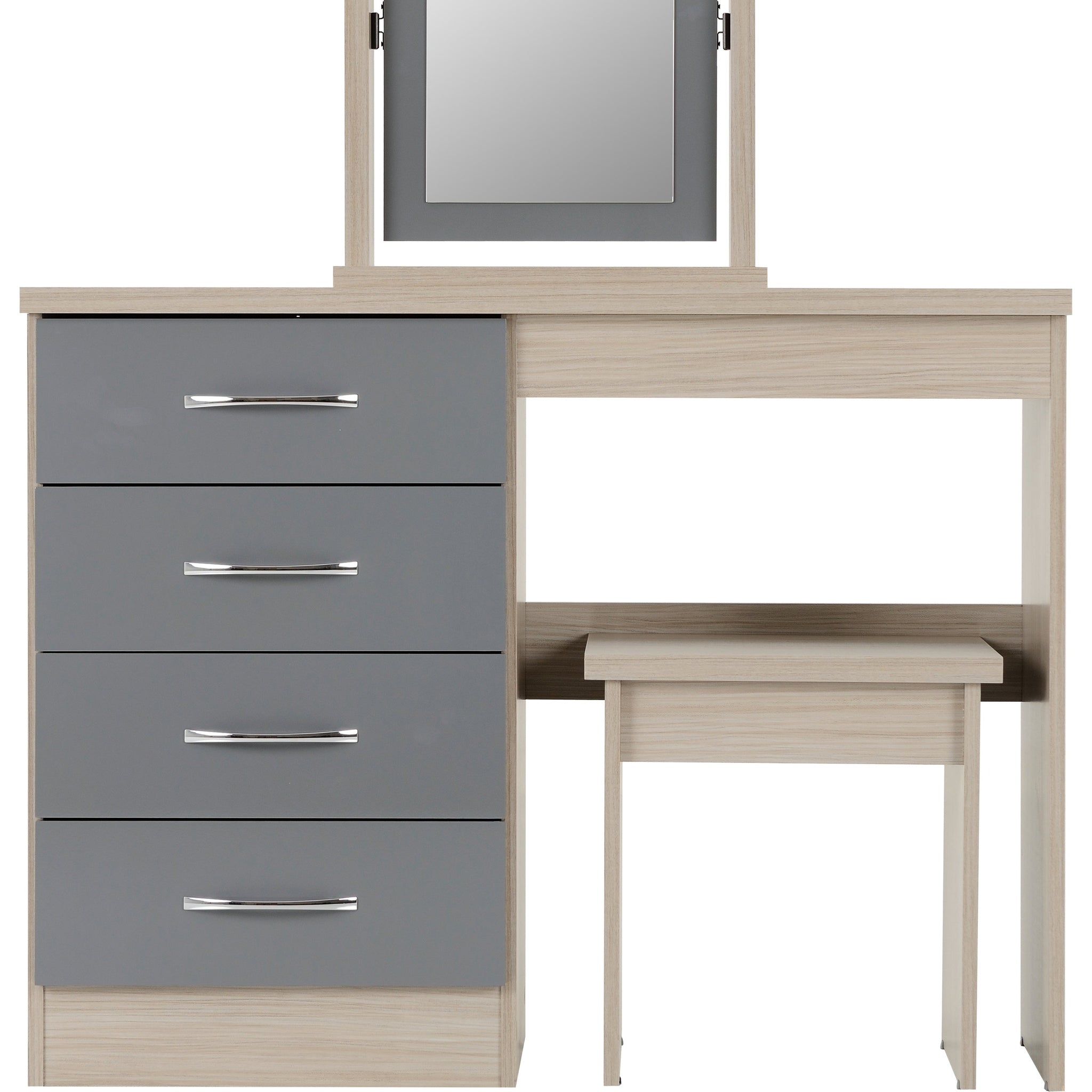 Nevada Dressing Table Set - Grey Gloss/Light Oak Effect Veneer