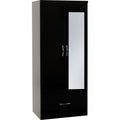 Nevada Mirrored 2 Door Wardrobe - Black Gloss