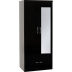 Nevada Mirrored 2 Door Wardrobe - Black Gloss