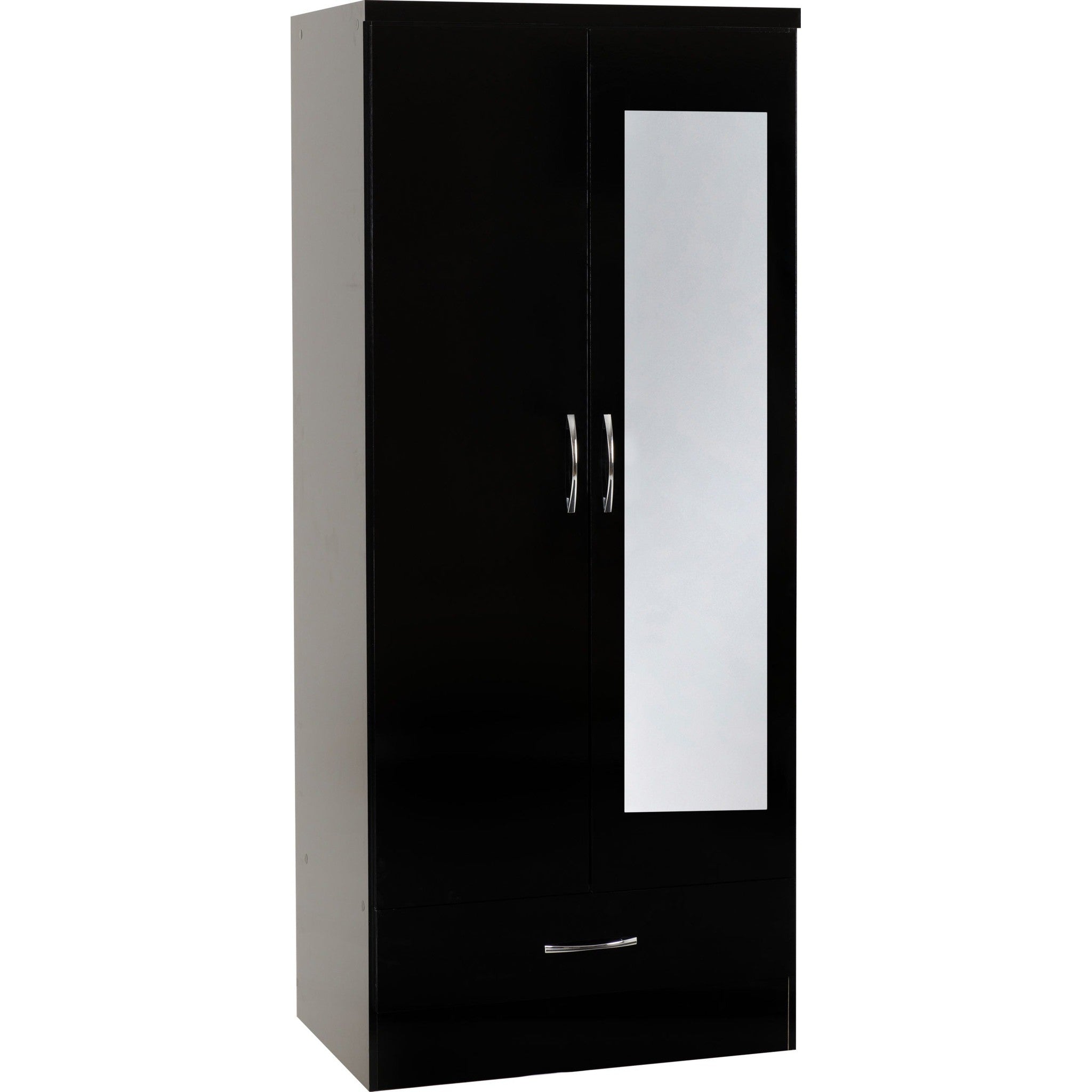 Nevada Mirrored 2 Door Wardrobe - Black Gloss