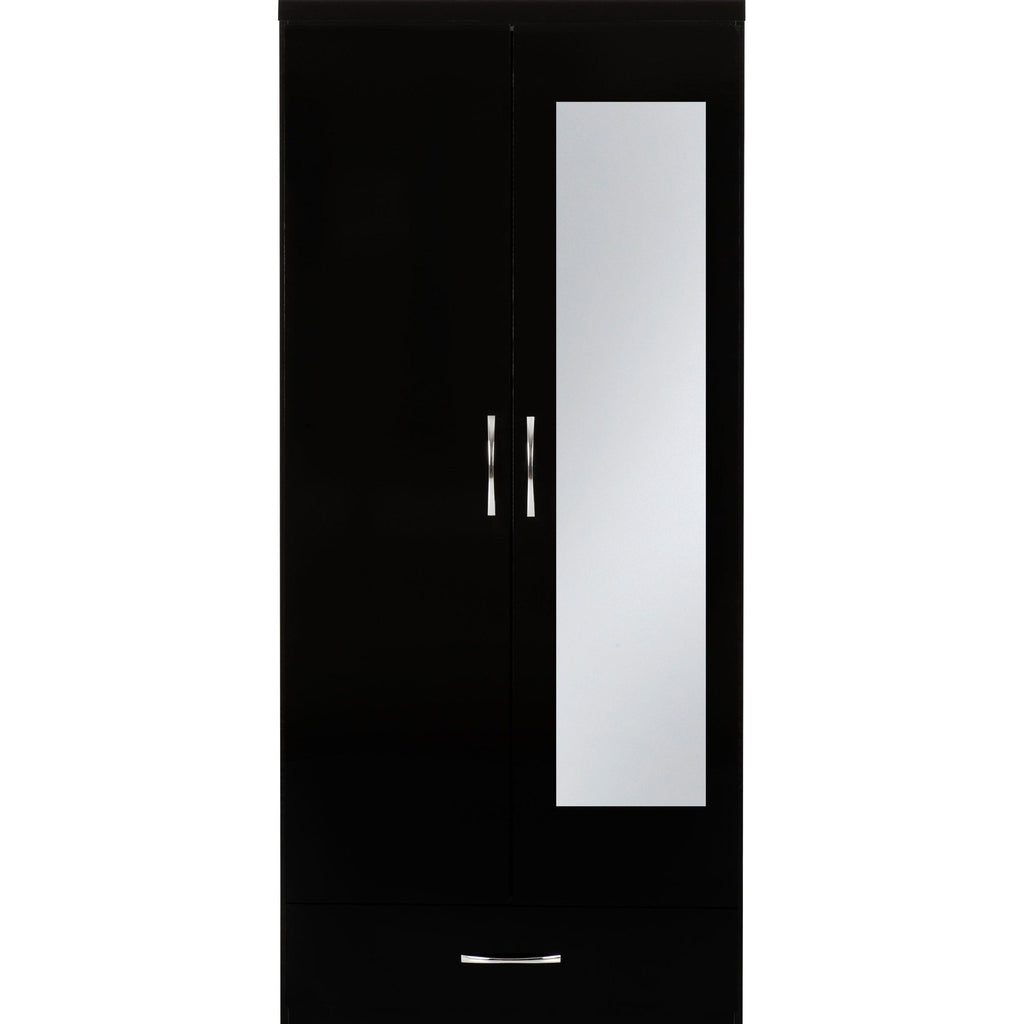 Nevada Mirrored 2 Door Wardrobe - Black Gloss