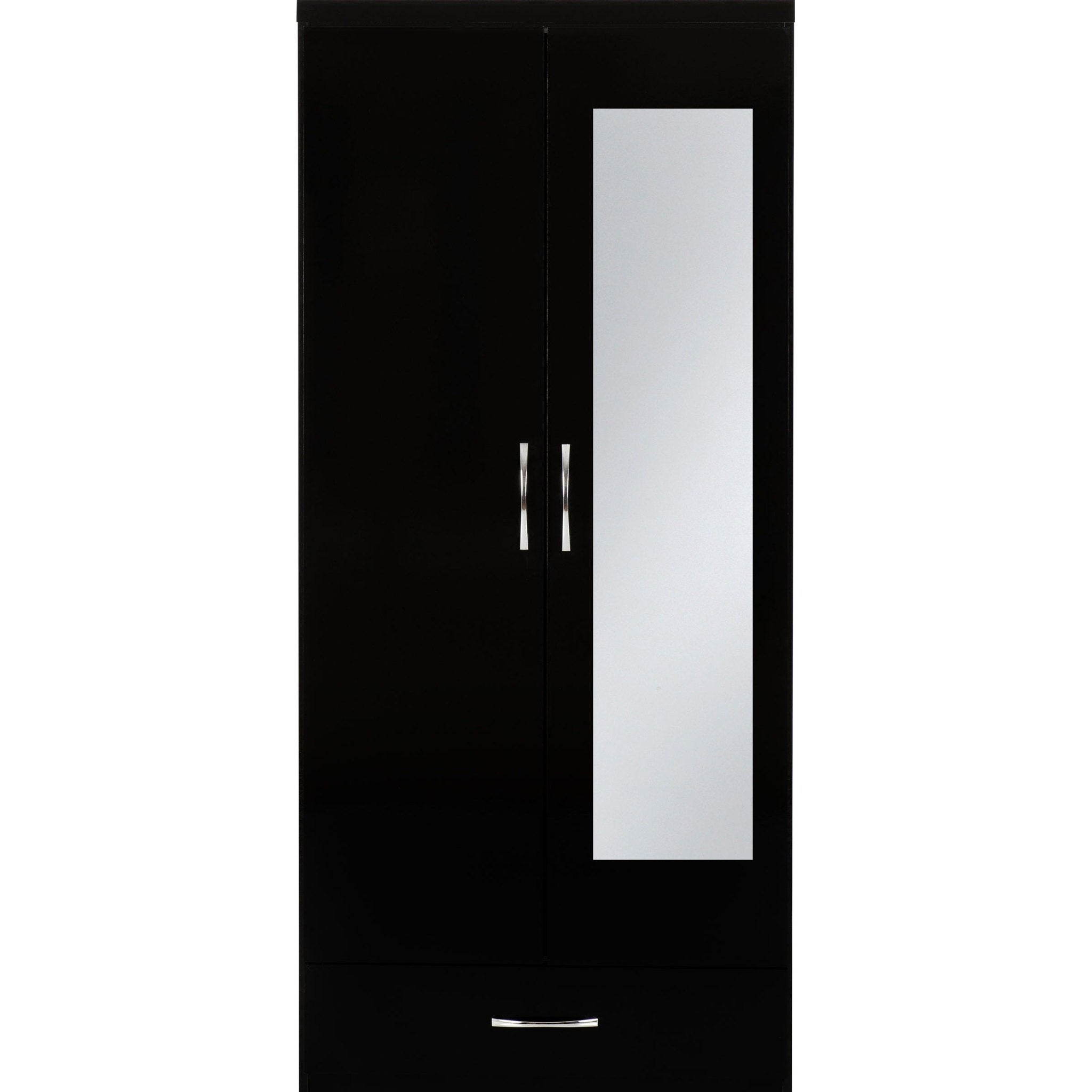 Nevada Mirrored 2 Door Wardrobe - Black Gloss