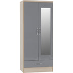 Nevada Mirrored 2 Door Wardrobe - Grey Gloss/Light Oak Effect Veneer