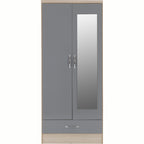 Nevada Mirrored 2 Door Wardrobe - Grey Gloss/Light Oak Effect Veneer