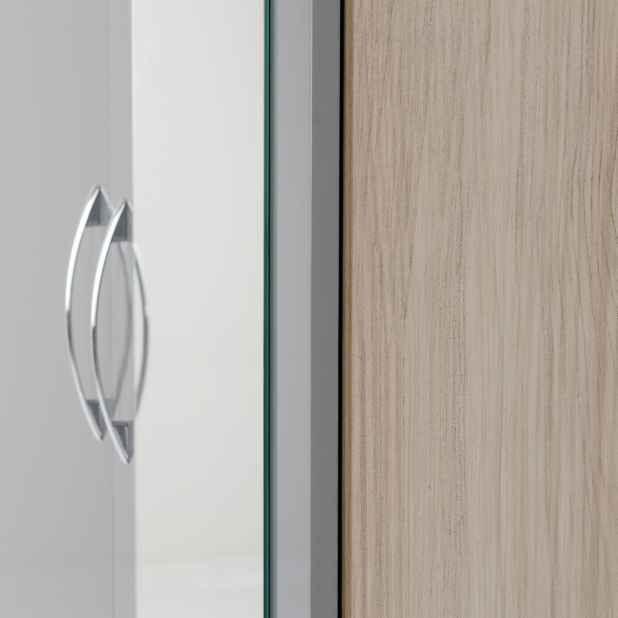 Nevada Mirrored 2 Door Wardrobe - Grey Gloss/Light Oak Effect Veneer