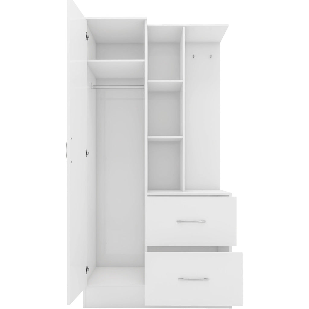 Nevada Mirrored Open Shelf Wardrobe - White Gloss