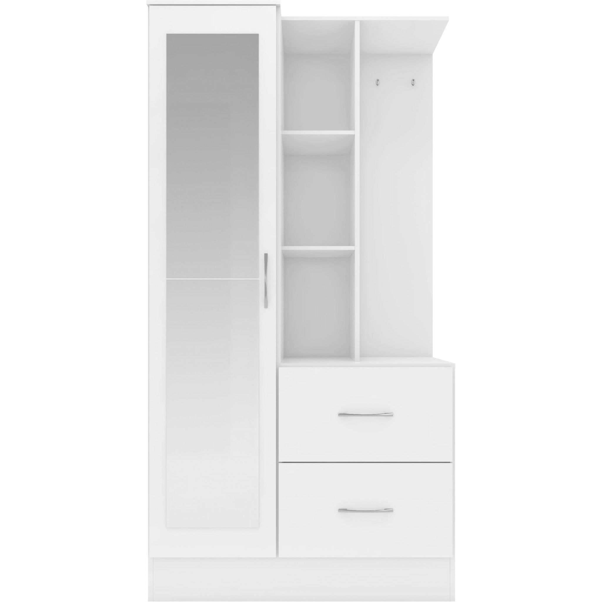 Nevada Mirrored Open Shelf Wardrobe - White Gloss