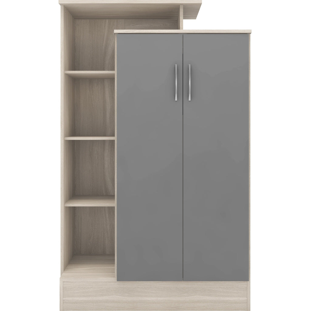 Nevada Petite Open Shelf Wardrobe - Grey Gloss/Light Oak Effect Veneer