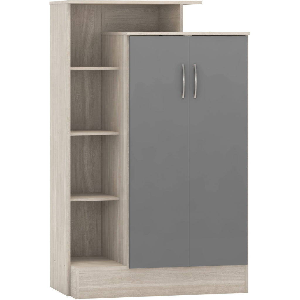 Nevada Petite Open Shelf Wardrobe - Grey Gloss/Light Oak Effect Veneer