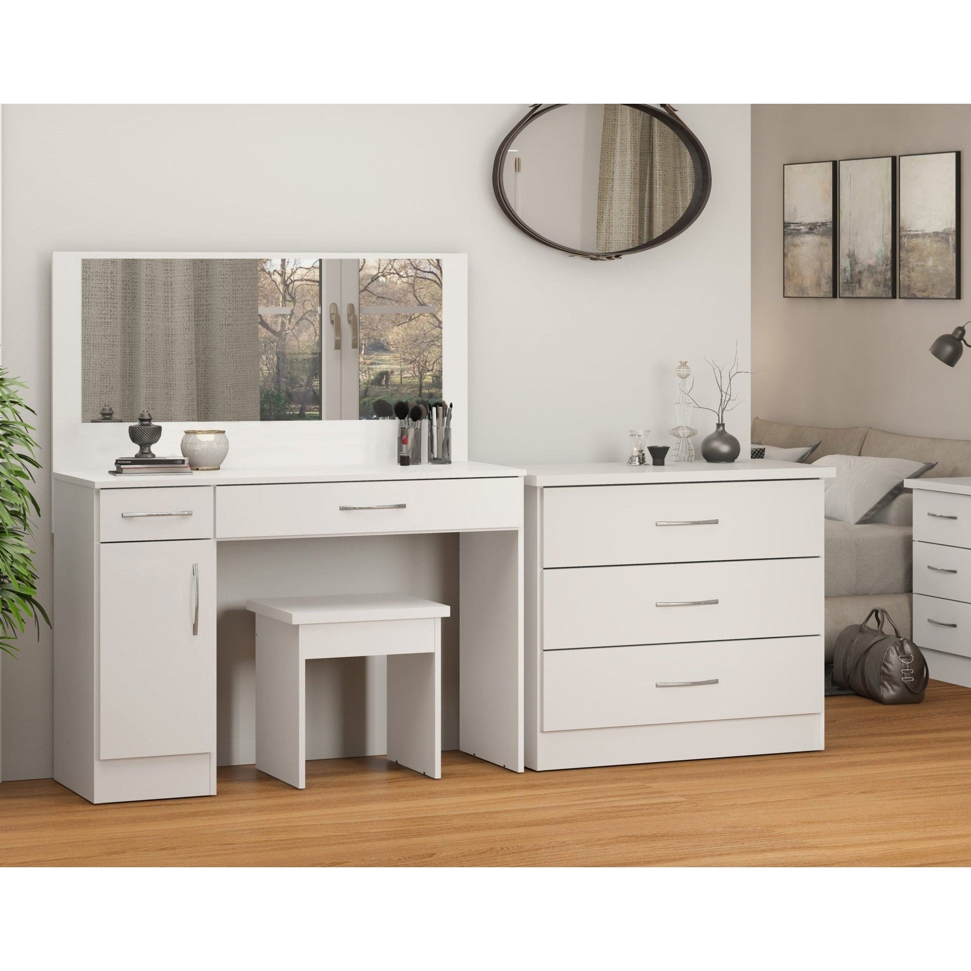 Nevada Vanity/Dressing Table Set - White Gloss