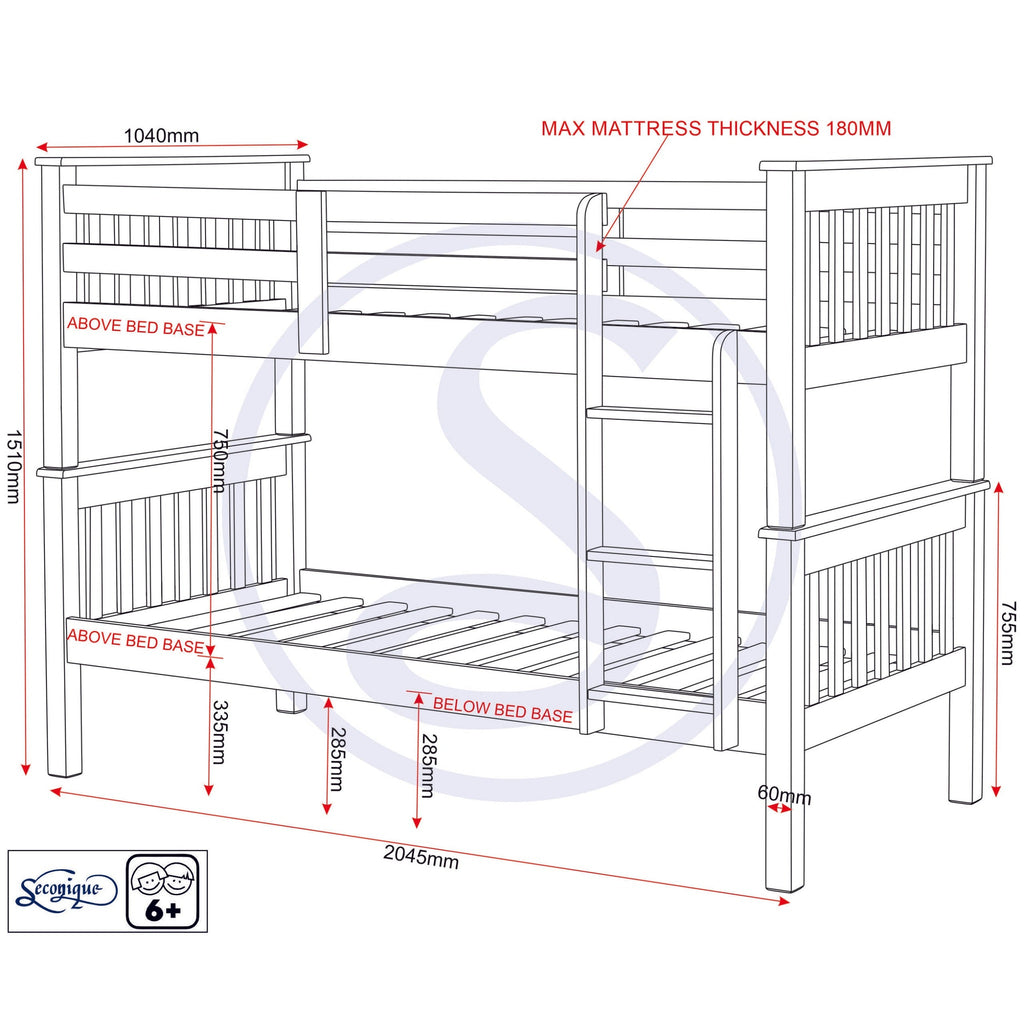 Neptune 3' Bunk Bed - White