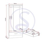 Nevada Mirrored 2 Door Wardrobe - Grey Gloss/Light Oak Effect Veneer