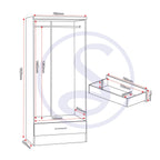 Nevada 2 Door 1 Drawer Wardrobe - Grey Gloss/Light Oak Effect Veneer