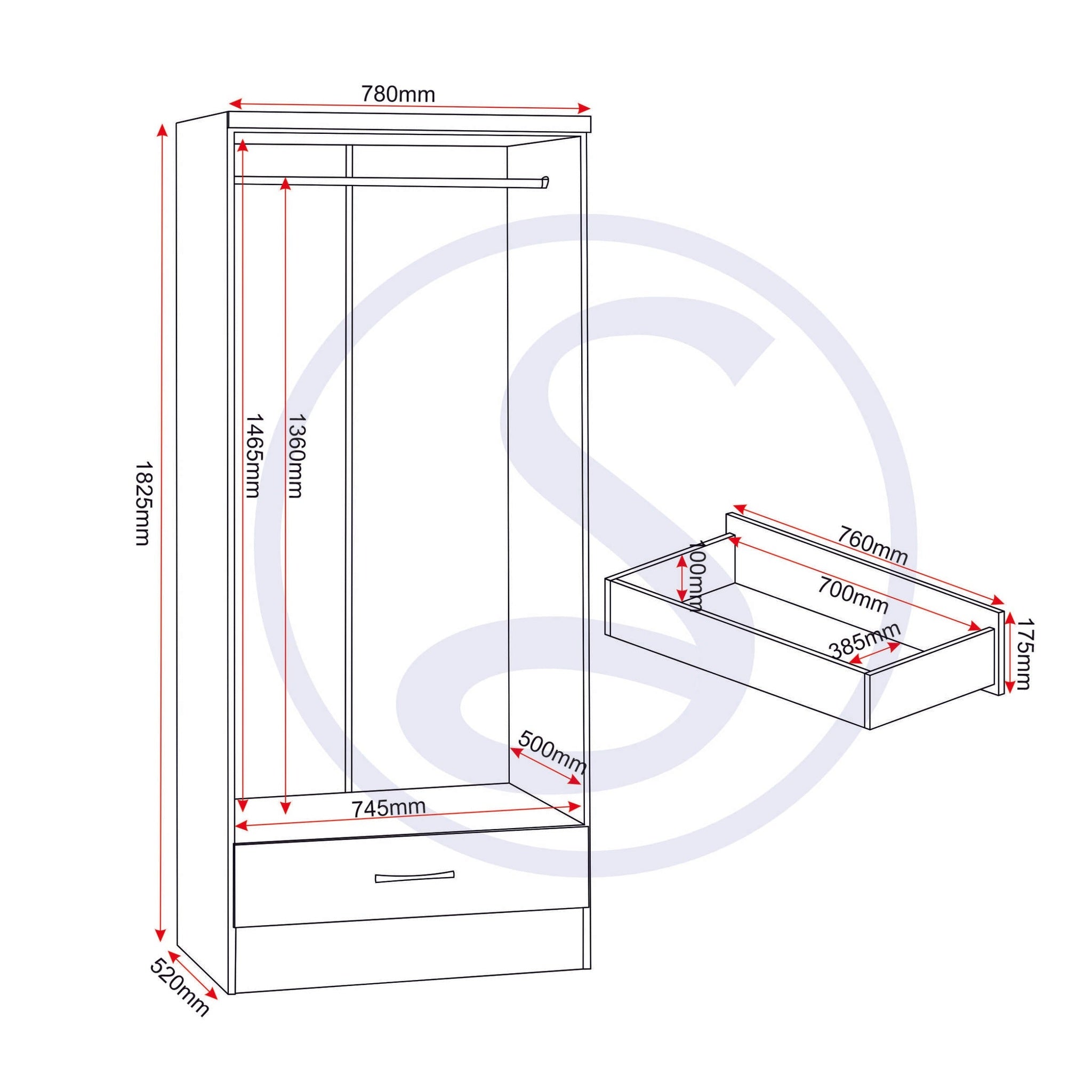 Nevada 2 Door 1 Drawer Wardrobe - White Gloss