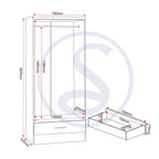 Nevada Mirrored 2 Door Wardrobe - Sonoma Oak Effect